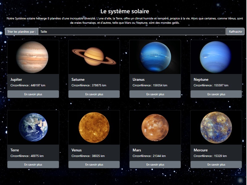 Conception d'une encyclopédie interactive - Page galaxie