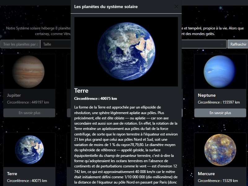 Conception d'une encyclopédie interactive - Fiche planète