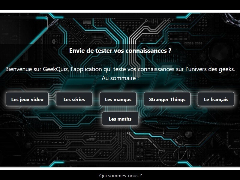 Conception d'un site de quiz - homepage