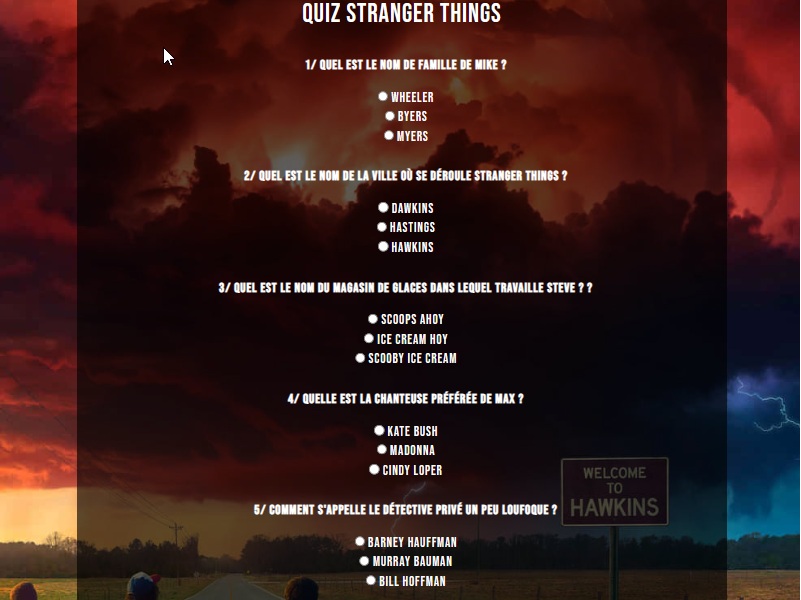 Conception d'un site de quiz - exemple de quiz