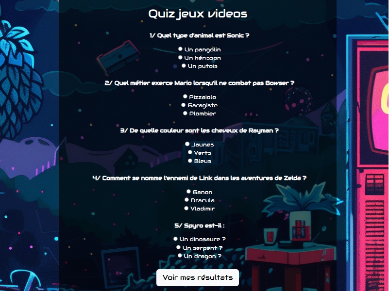 Conception d'un site de quiz - exemple de quiz