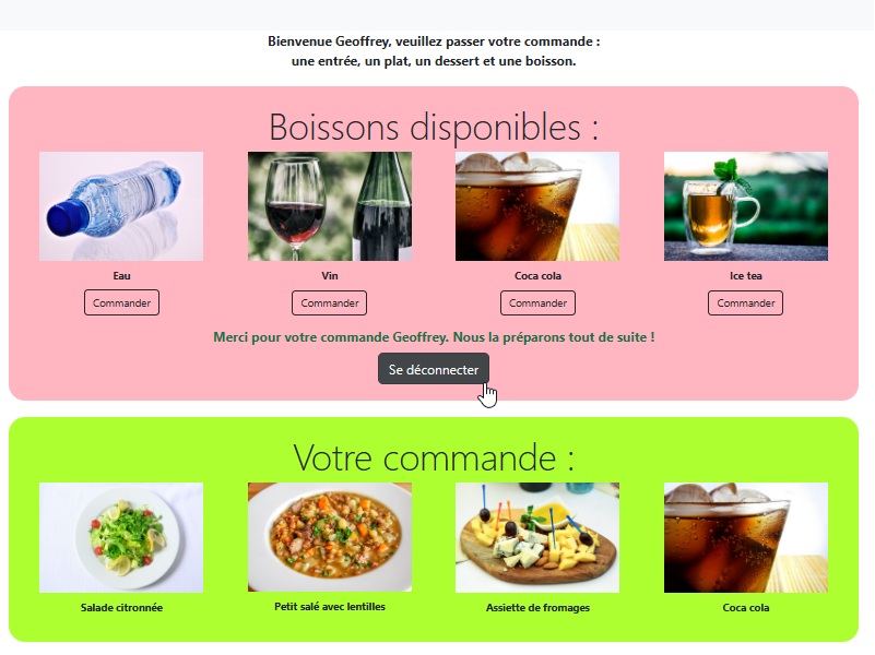 Conception d'une interface de commande de plats