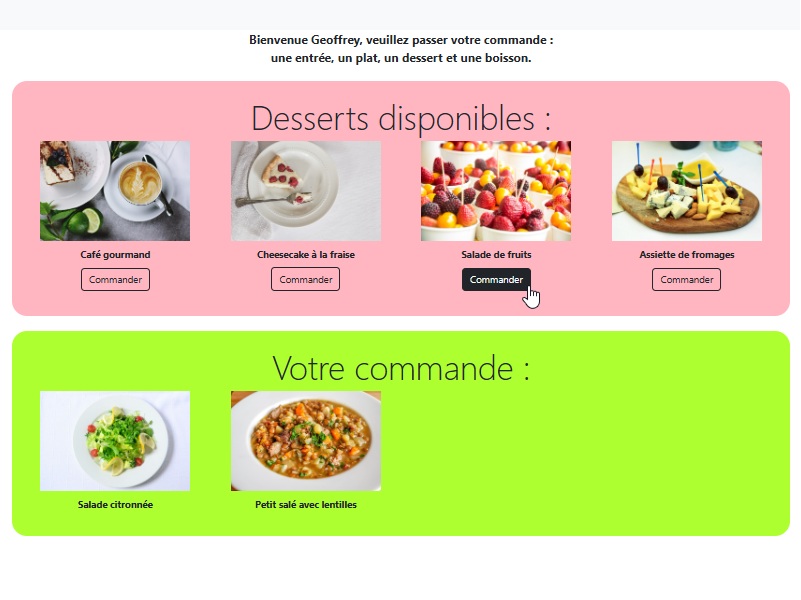 Conception d'une interface de commande de plats